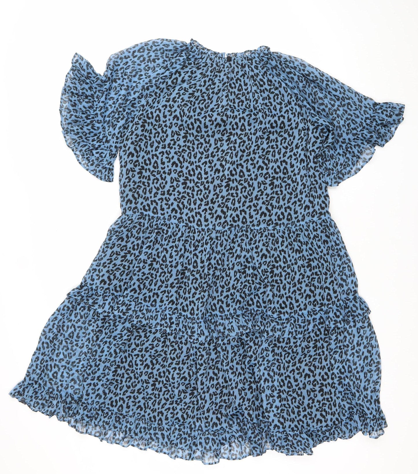 Next Women Blue Leopard Print Chiffon Shift Dress Size 14