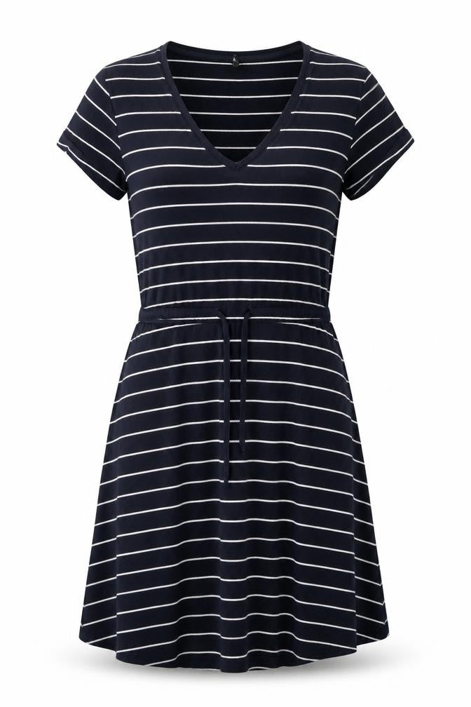 Oasis Women’s Blue Striped A-Line Jersey Dress Size S V-Neck Casual