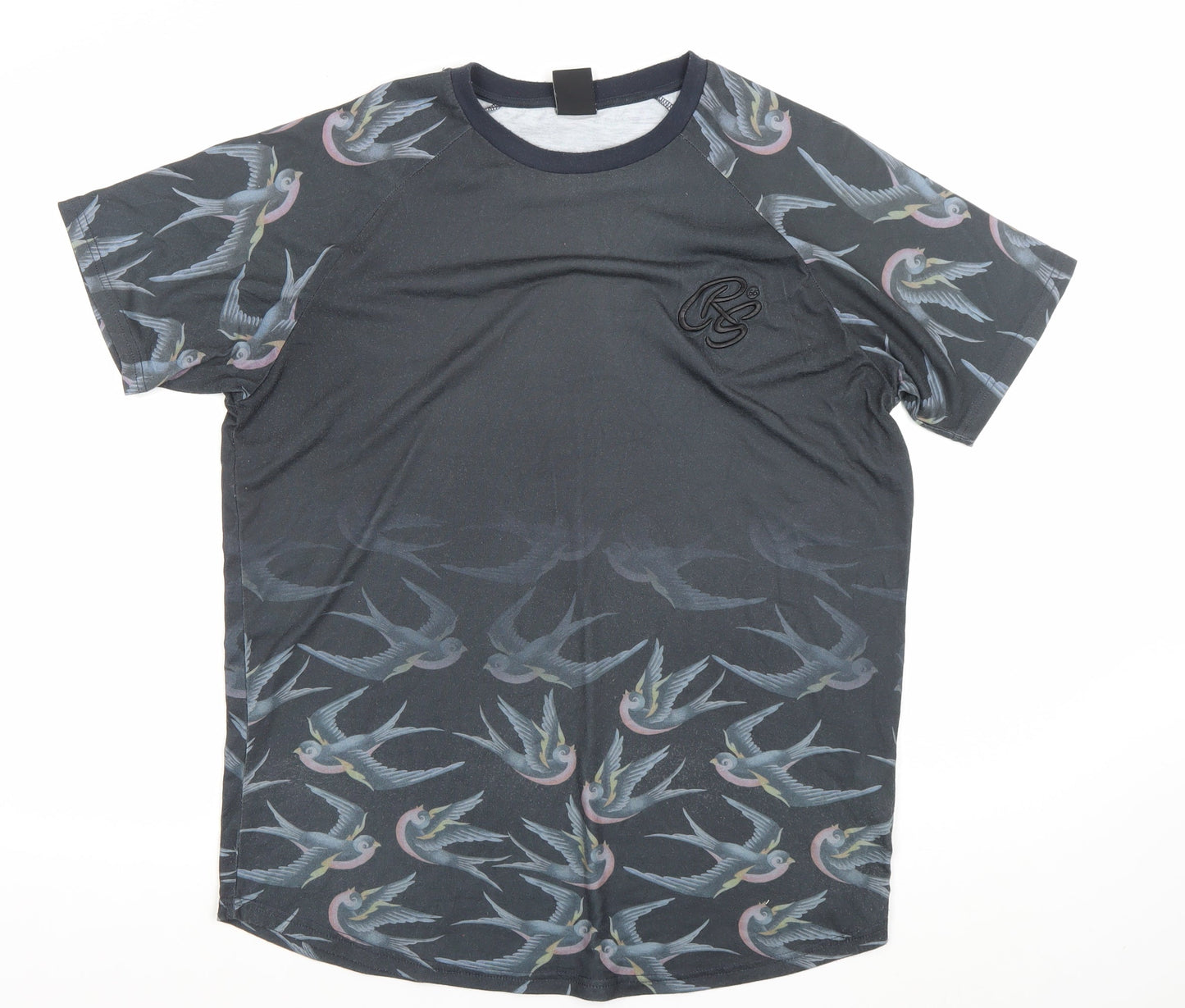 Cross Hatch Men's Black XL Bird Print Crew Neck T-Shirt