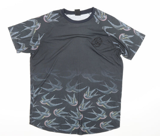 Cross Hatch Men's Black XL Bird Print Crew Neck T-Shirt