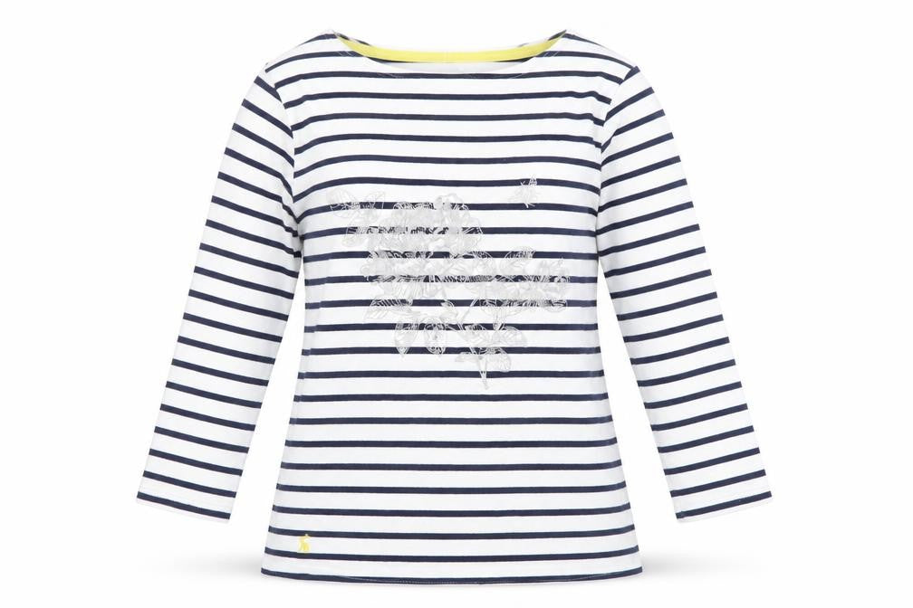Joules Womens XS White Striped Long Sleeve Cotton Nautical Top