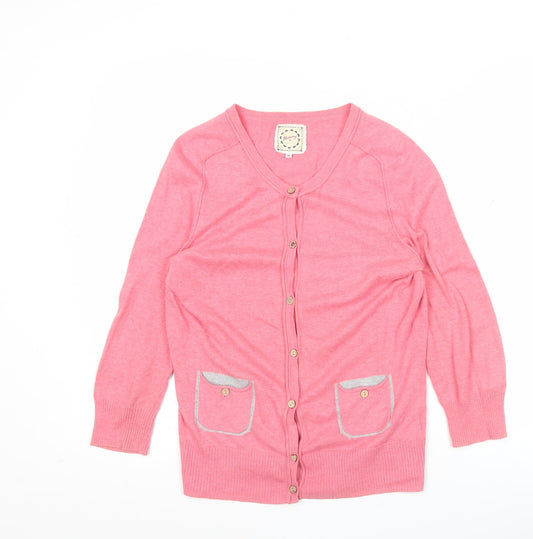 Mantaray Women’s Pink Cotton Cardigan Size 10 V-Neck Pockets