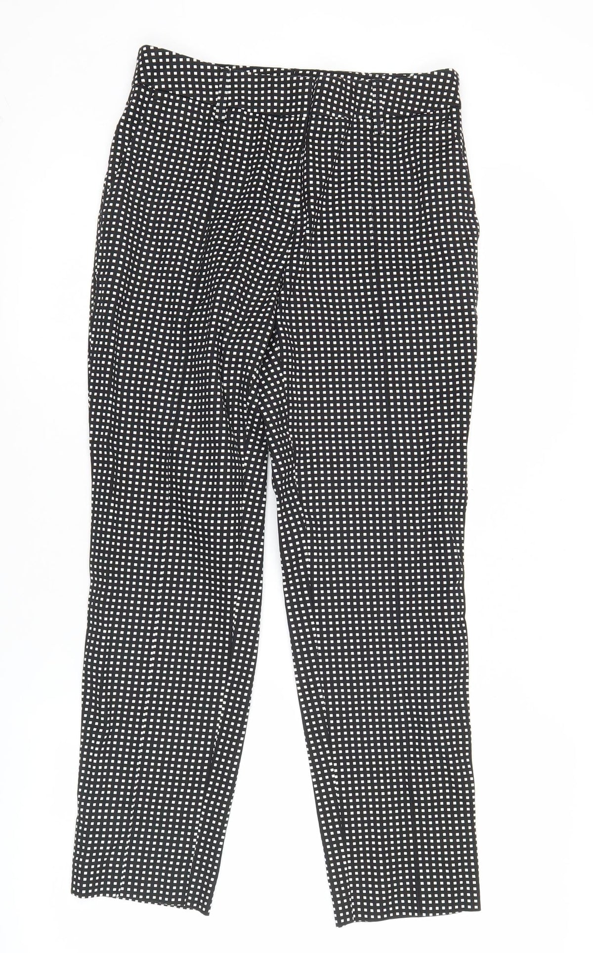 Next Womens Black Slim Fit Check Trousers Size 8L Cotton Blend