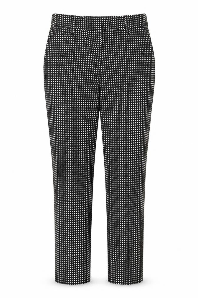Next Womens Black Slim Fit Check Trousers Size 8L Cotton Blend