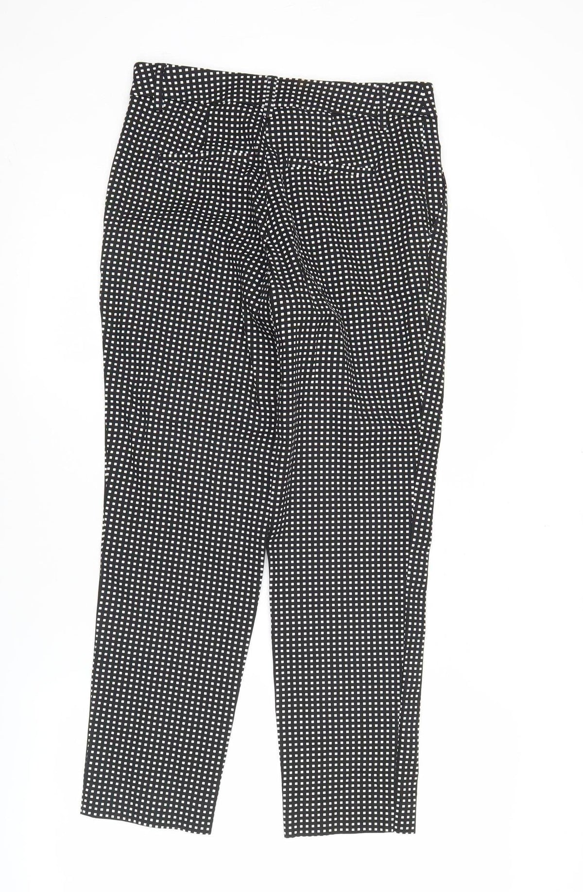 Next Womens Black Slim Fit Check Trousers Size 8L Cotton Blend