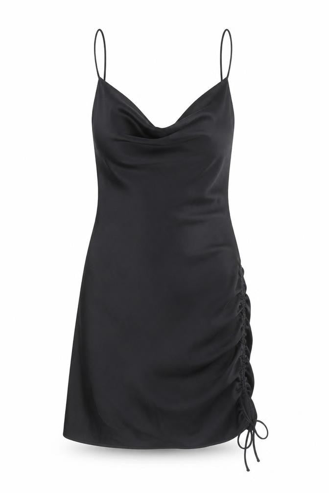 Topshop Women's Black Size 8 Slip Dress Cowl Neck Ruched Short
