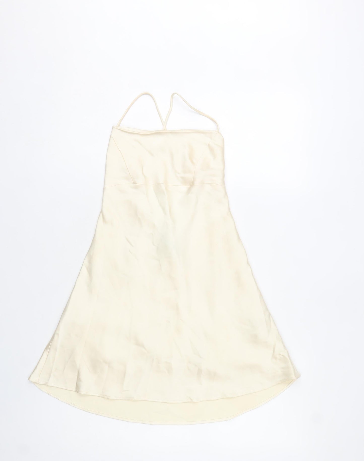 Zara Womens Ivory XS Slip Dress Strappy Lace Up Back Midi