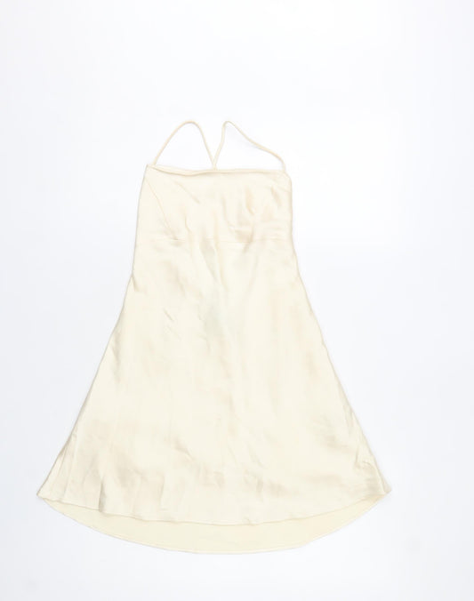 Zara Womens Ivory XS Slip Dress Strappy Lace Up Back Midi