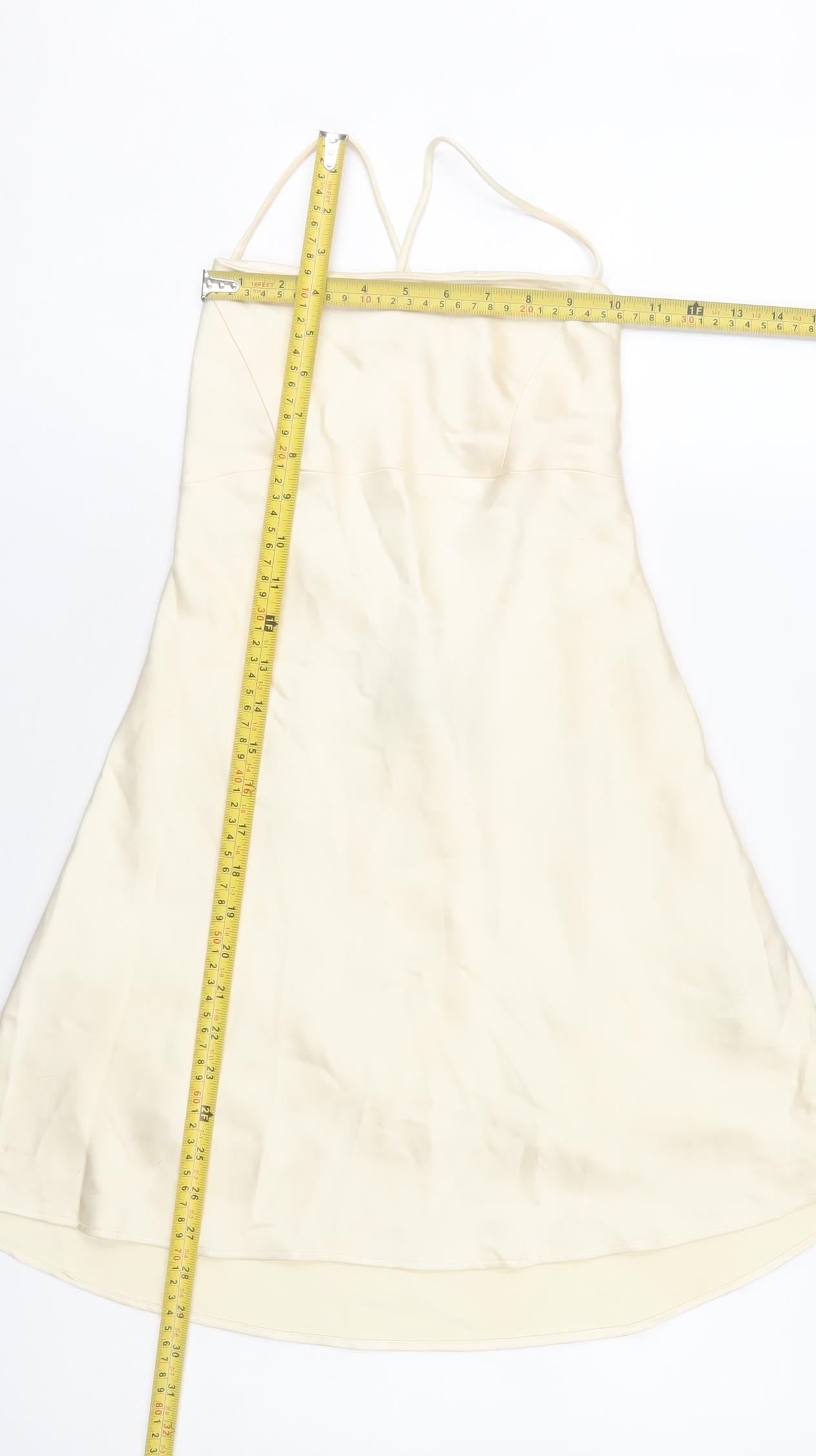 Zara Womens Ivory XS Slip Dress Strappy Lace Up Back Midi