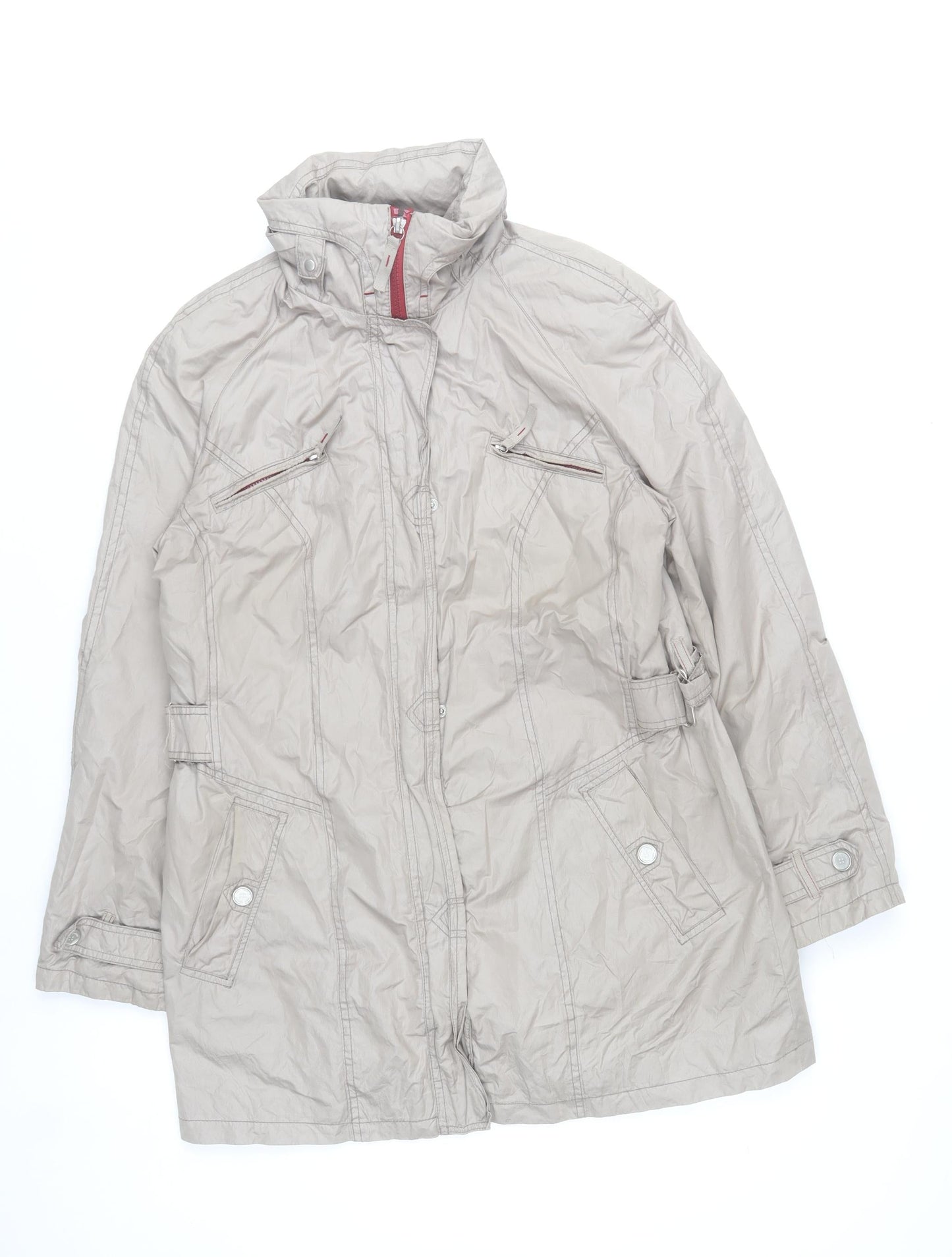 Barbara Lebek Women Beige Jacket UK 14 Mid-Length Wool Blend