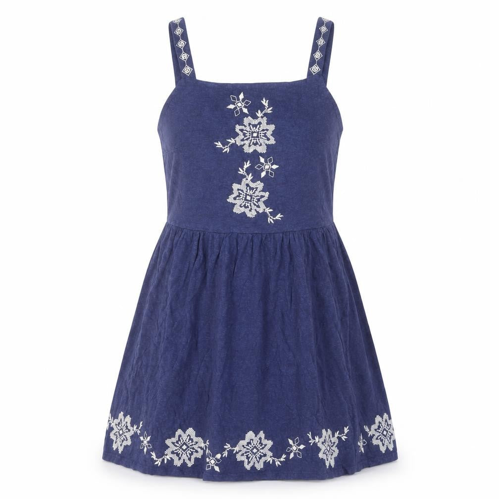 Topshop Women’s Blue Embroidered A-Line Dress Size 12 Summer