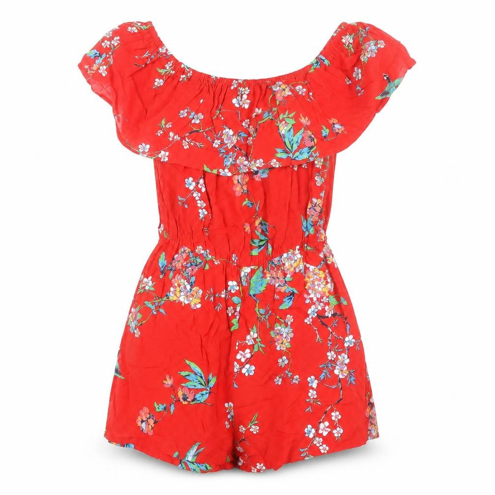 Pimkie Womens Red Floral Off Shoulder Playsuit Size S