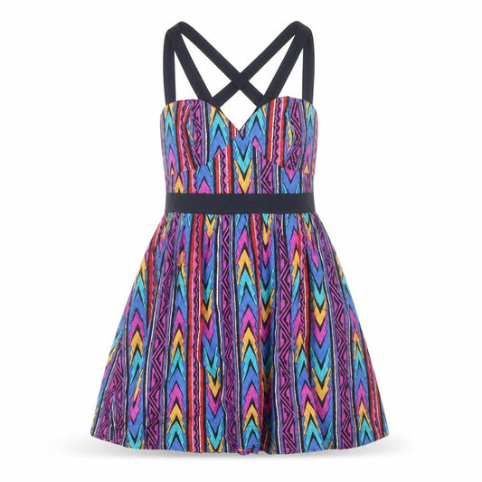 ASOS Women’s Multicoloured Skater Dress UK 12 Cotton Geometric Sleeveless