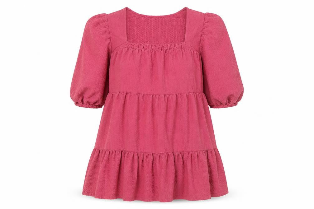 ASOS Women’s Pink Smock Shift Dress Size 16 3/4 Sleeve Square Neck