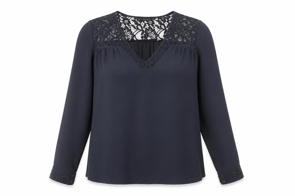 Zara Women Black Lace V-Neck Long Sleeve Tunic Blouse Size 12