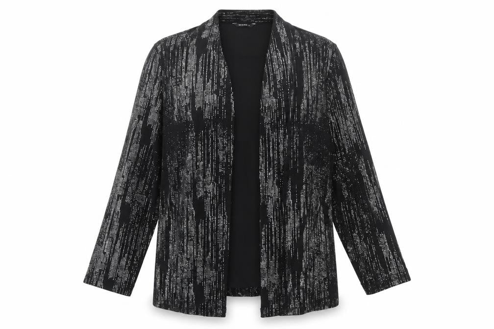 Roman Womens Black Glitter Long Sleeve Open Tunic Blouse Size 16
