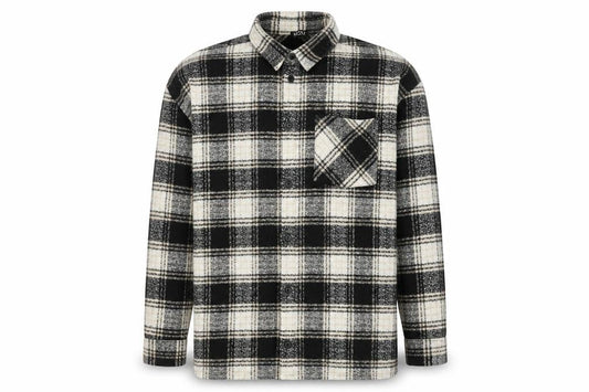 boohooMAN Men’s Black Grey White Plaid Flannel Button-Up Shirt L