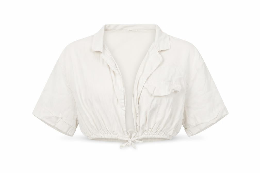 Bershka Womens Ivory Cropped Collared Blouse Size 8