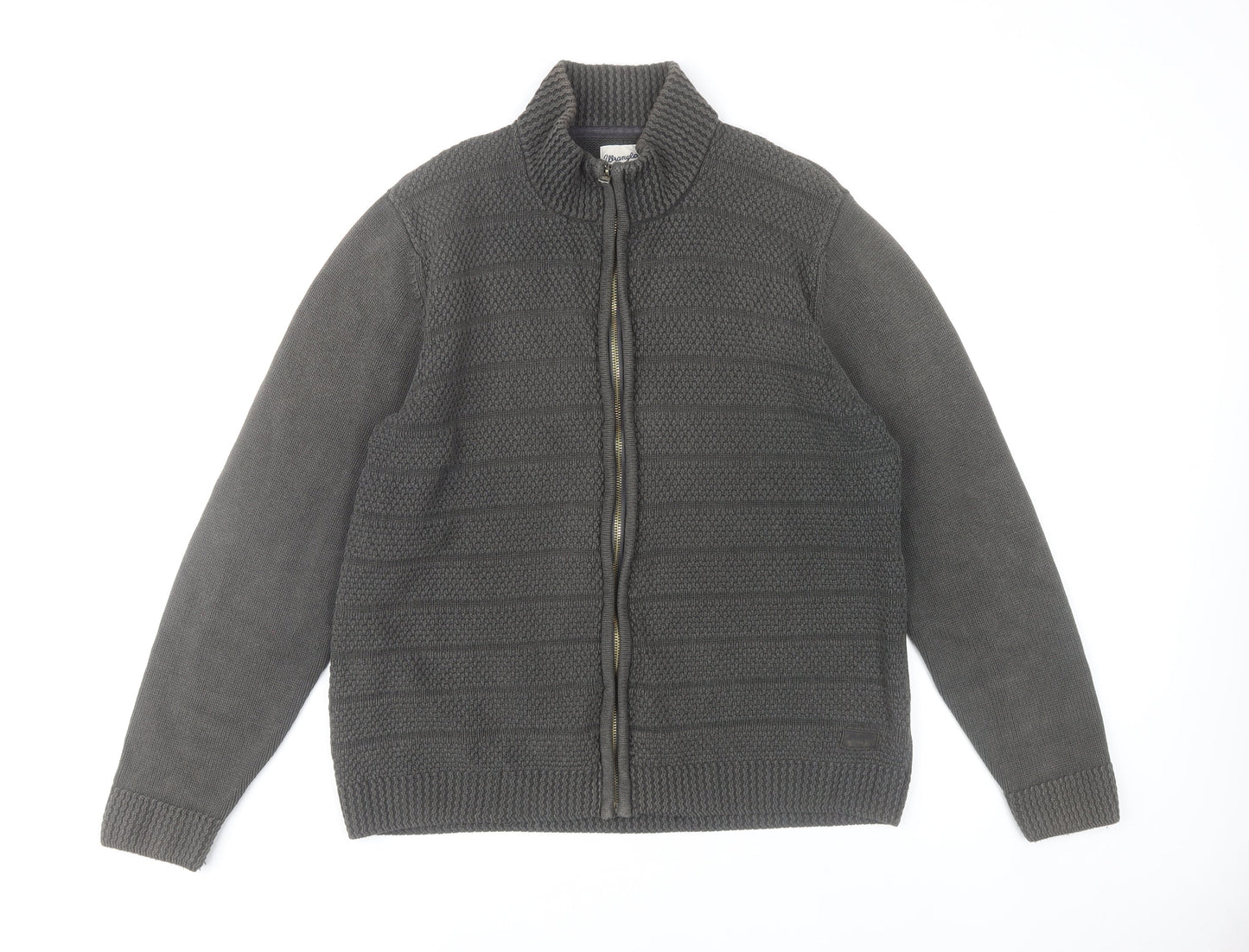 Wrangler Men's Grey XL Full Zip Cotton Knit Jumper High Neck