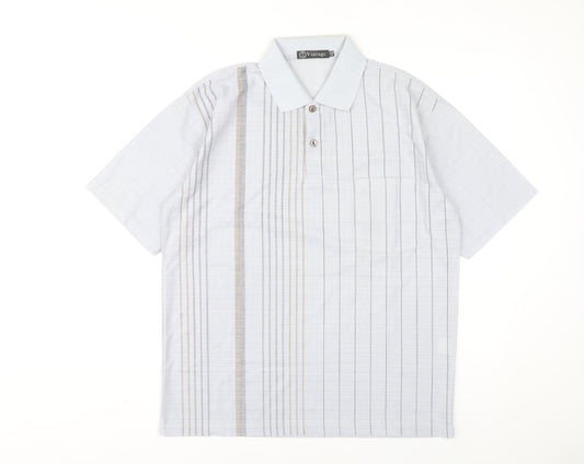 Vintage Men's Grey Striped Polo Shirt Size M Short Sleeve Cotton Blend