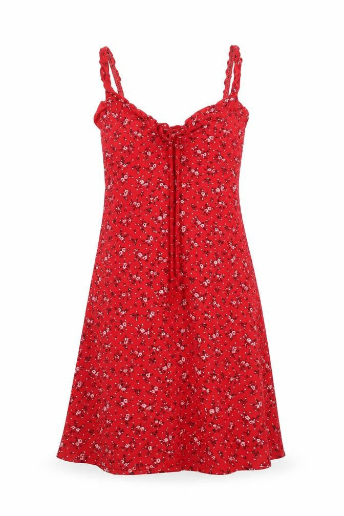 PRETTYLITTLETHING Women’s Red Floral Slip Dress Size 6 Summer Casual