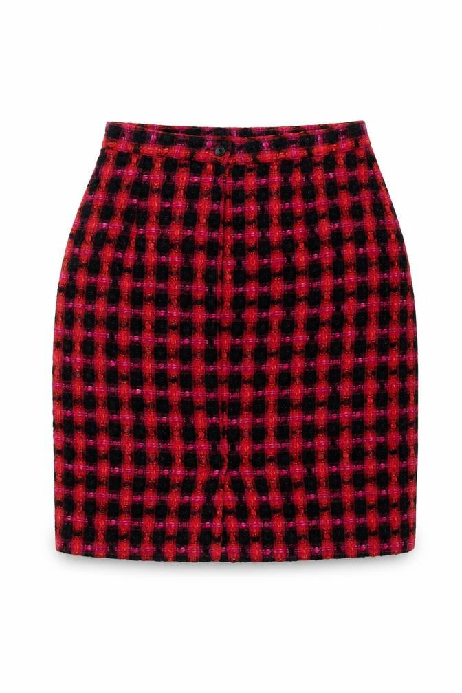 Debenhams Women’s Red Black Check Pencil Skirt Size 14 Wool Blend