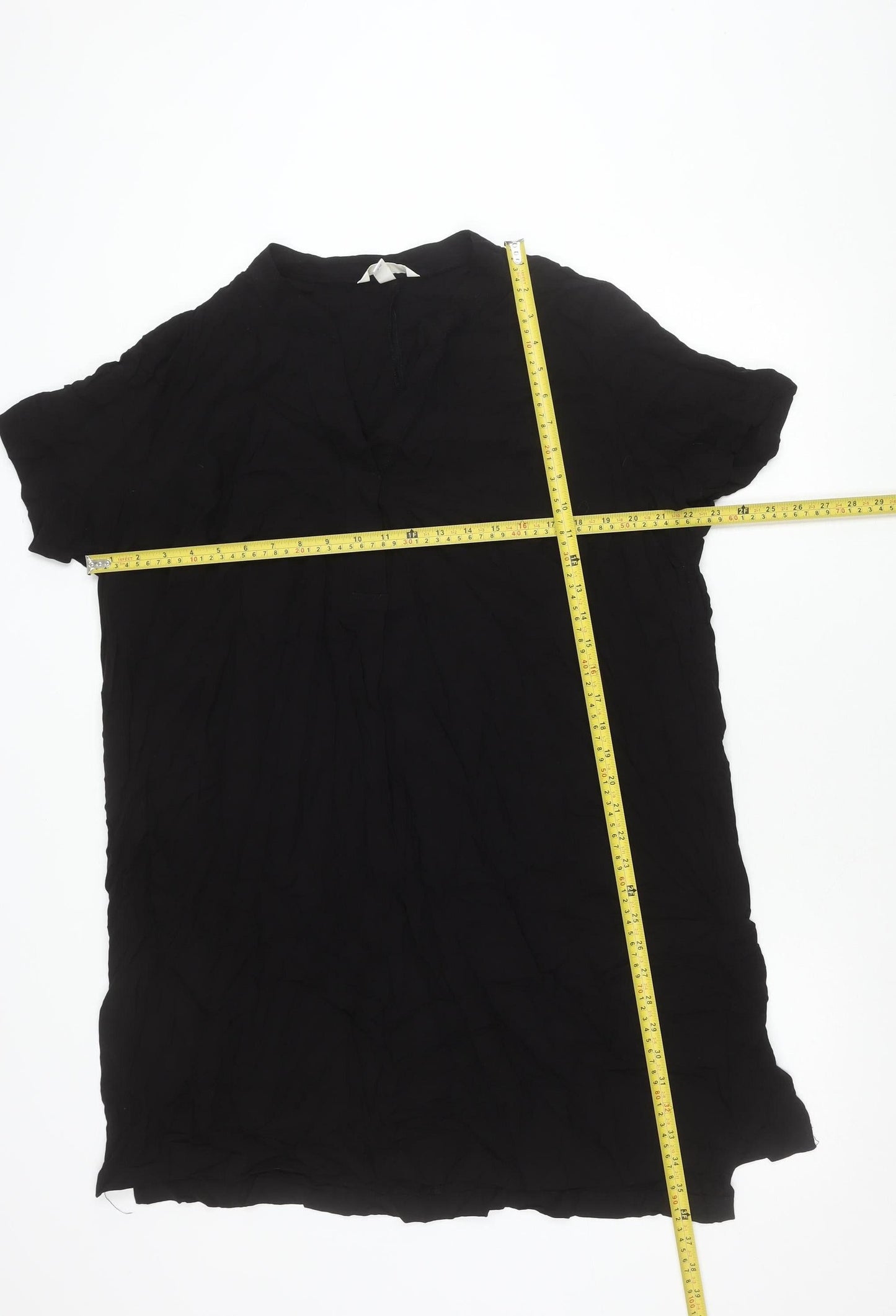 H&M Women Black Viscose Shift Dress Size 16 Short Sleeve