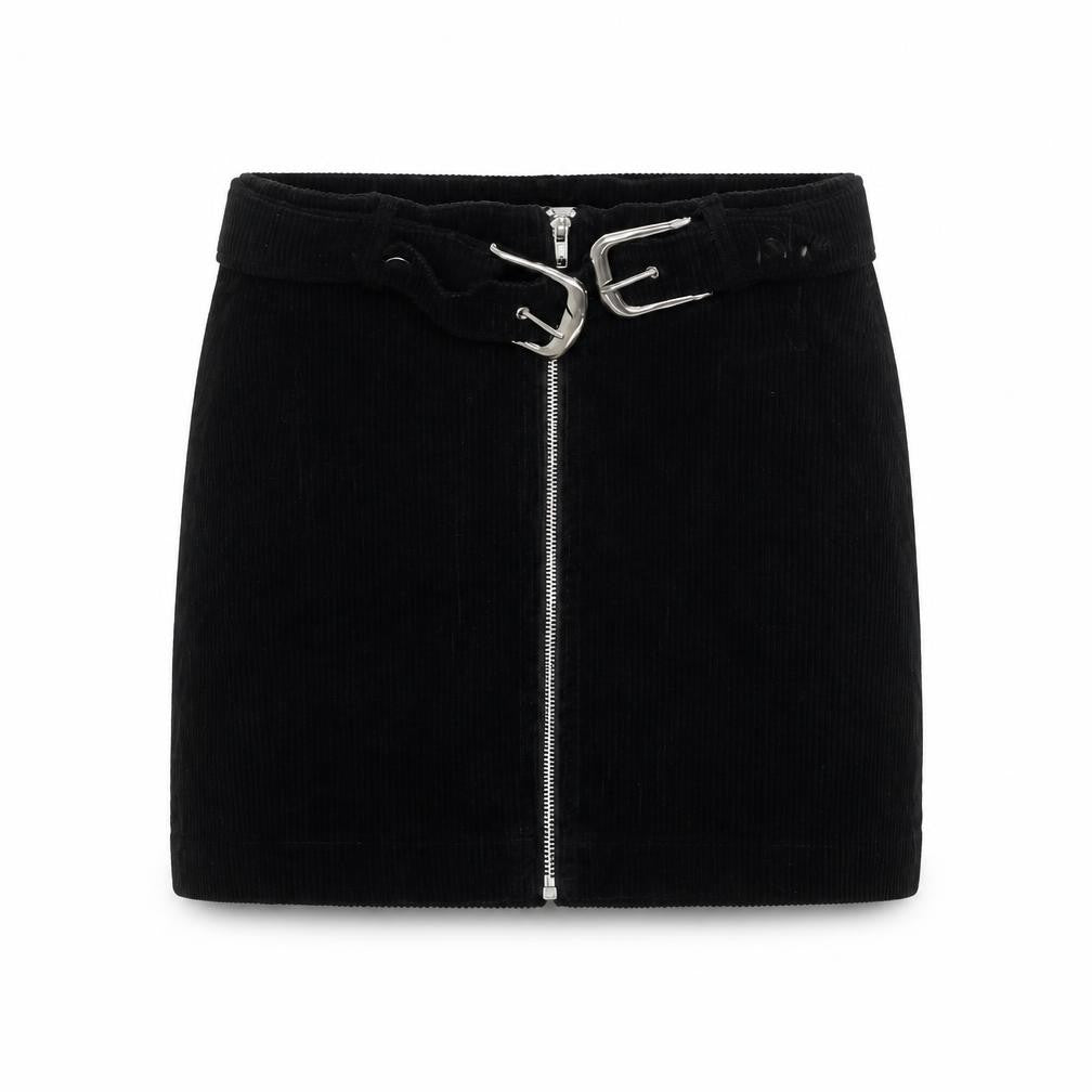 Topshop Women’s Black Corduroy Short Skirt UK 4 Petite Zip Buckle