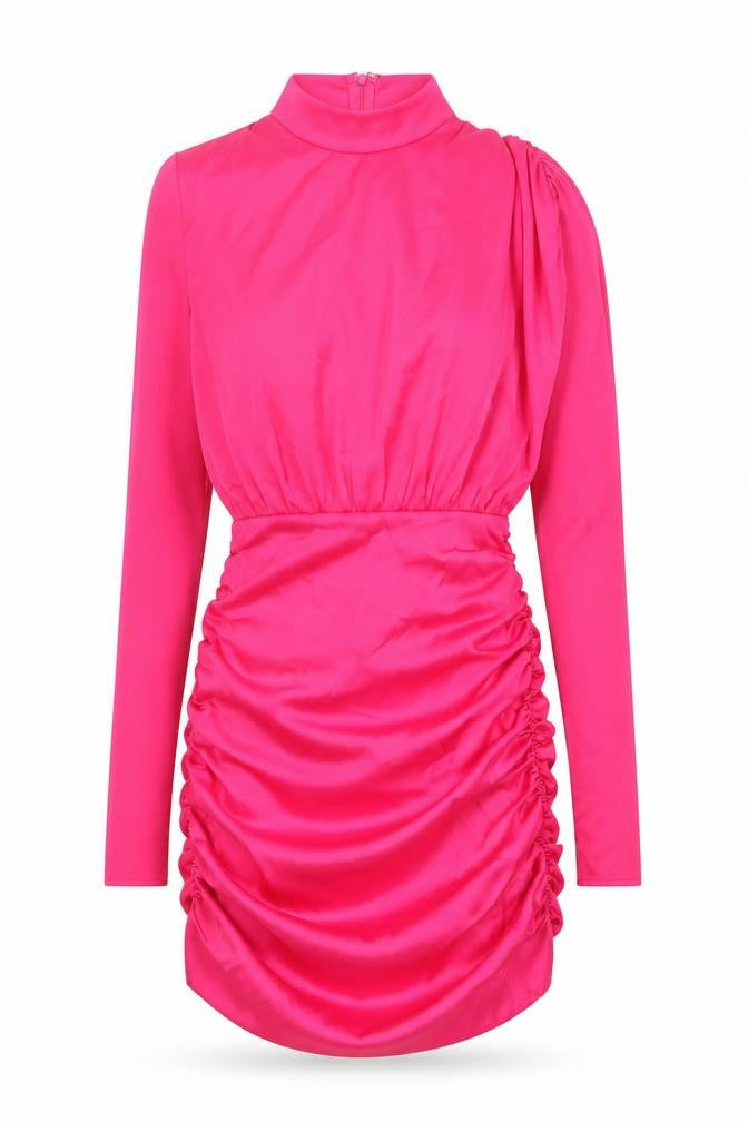 Rare London Women's Pink Size 8 Bodycon Mini Dress Ruched Long Sleeve