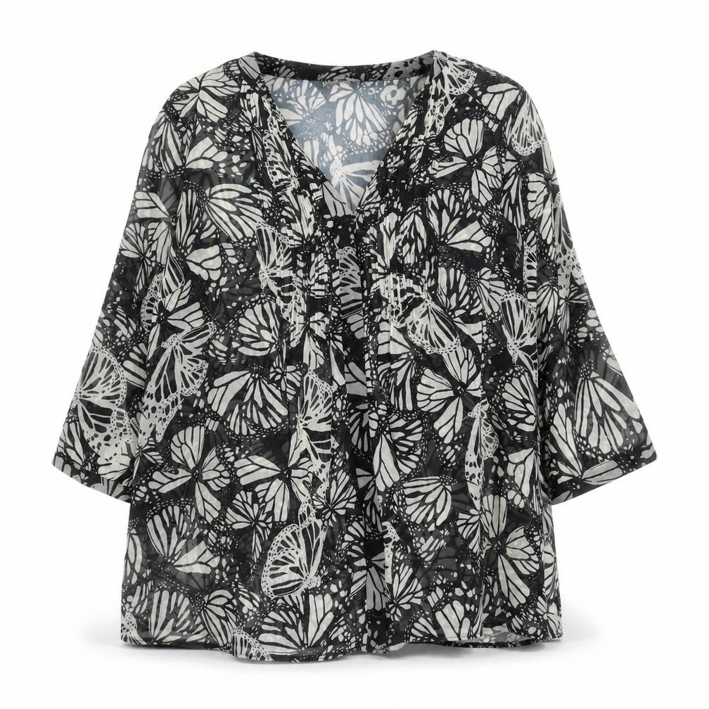 Kaleidoscope Womens Black Butterfly Print Tunic Blouse Size 12