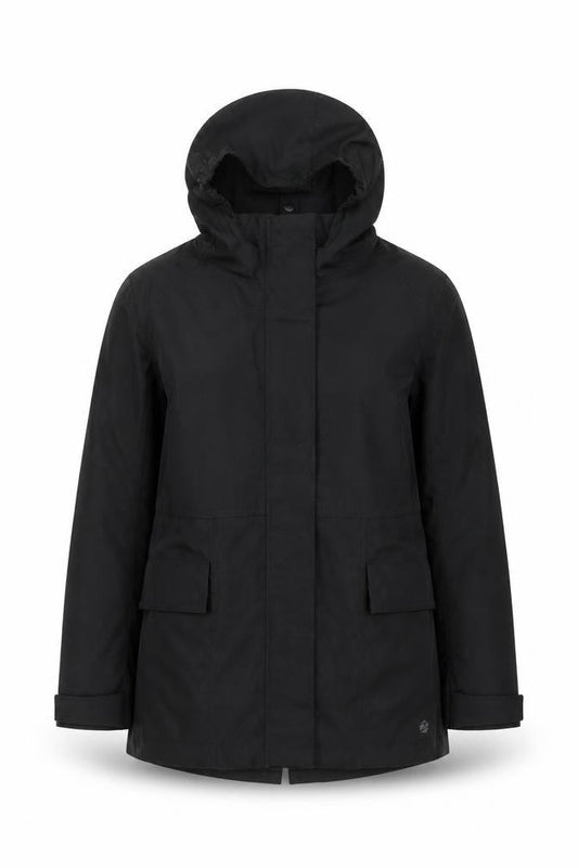 Front view of Zakti girls’ black 3-in-1 hooded jacket coat 9-10 years outdoor school