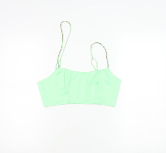 Oh Polly Womens Green Size 10 Cropped Satin Zip Tank Top