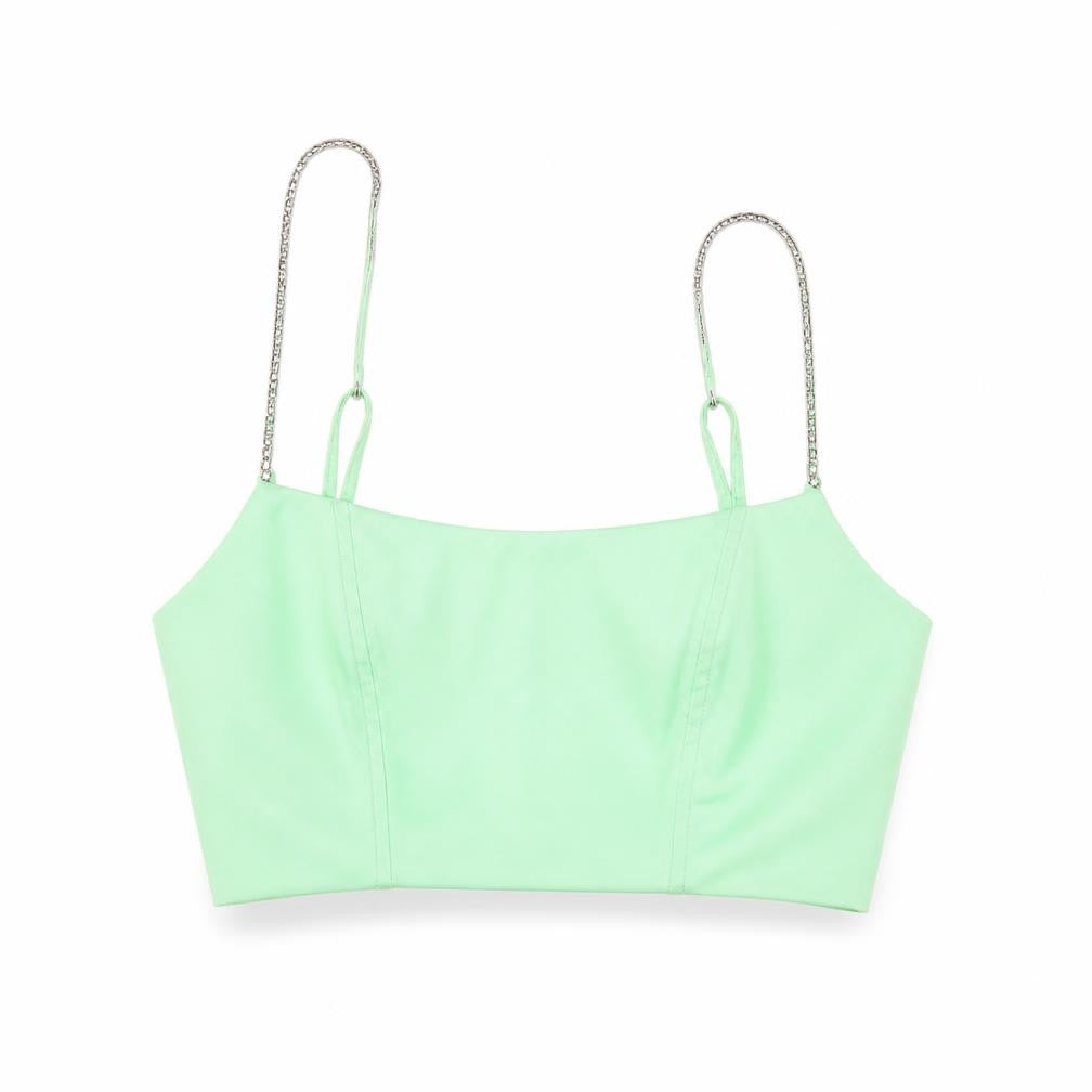 Oh Polly Womens Green Size 10 Cropped Satin Zip Tank Top