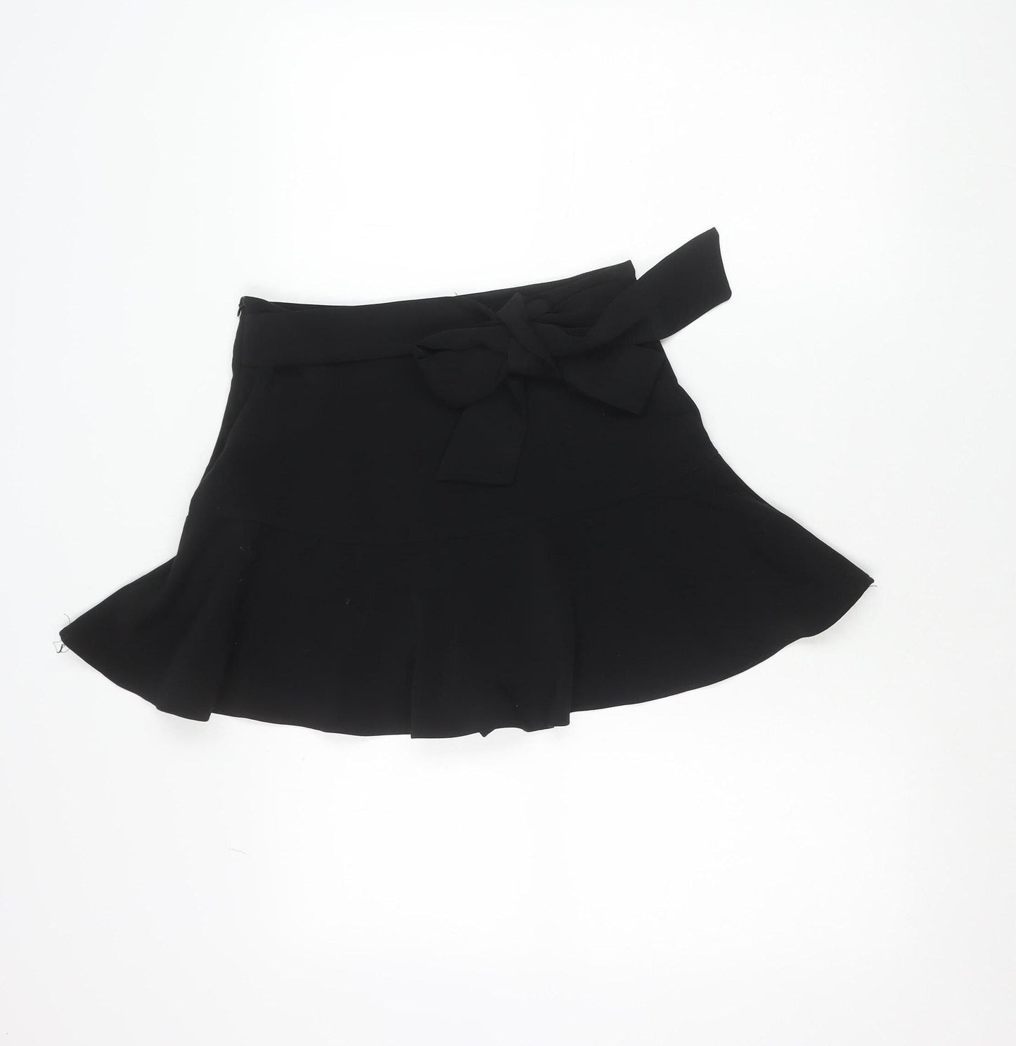 Zara Womens Black Wrap Mini Skirt L Asymmetric Bow Detail