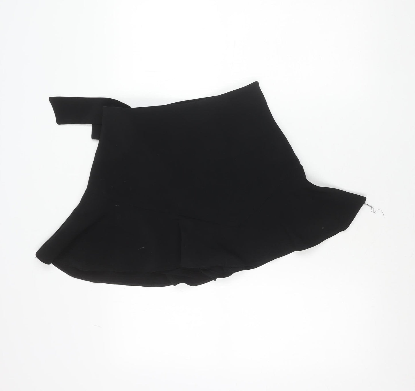 Zara Womens Black Wrap Mini Skirt L Asymmetric Bow Detail