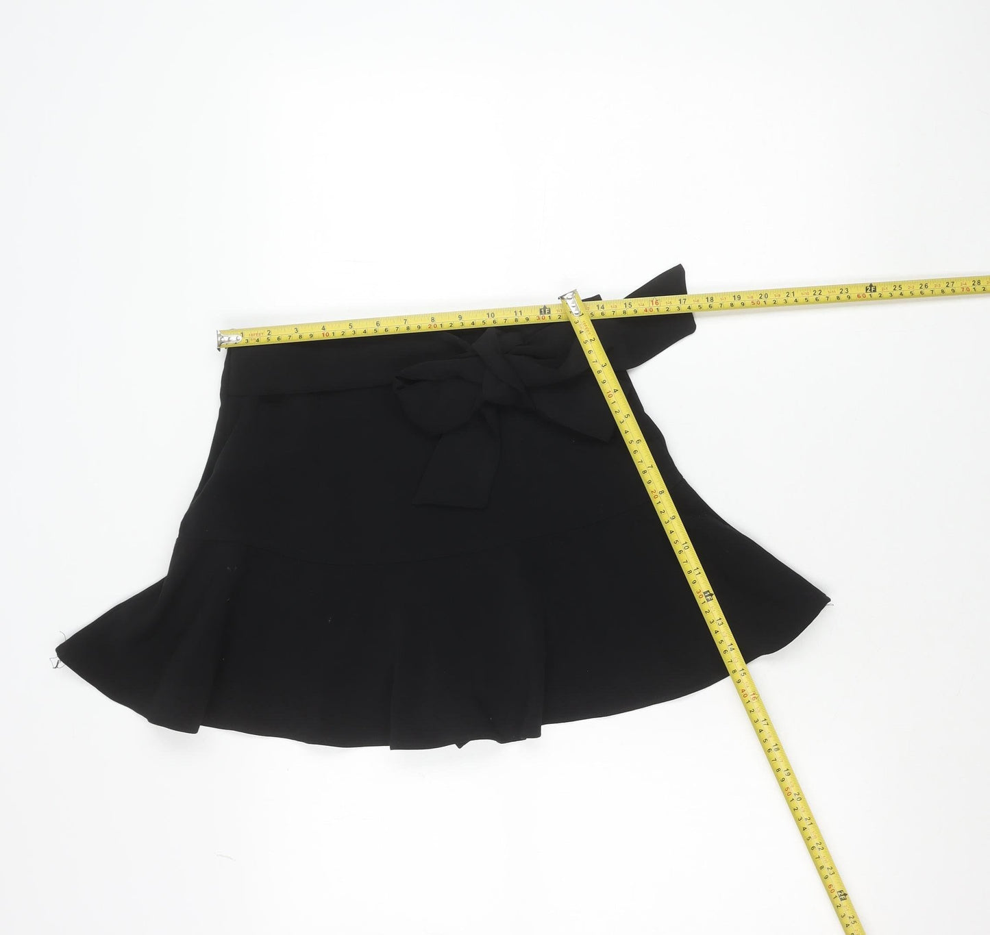 Zara Womens Black Wrap Mini Skirt L Asymmetric Bow Detail