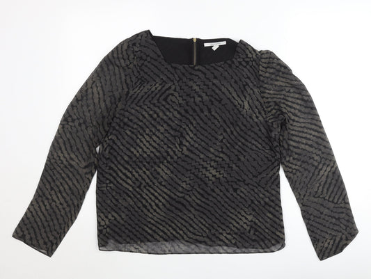 Sud Express Womens Black Geometric Sheer Chiffon Blouse Size L
