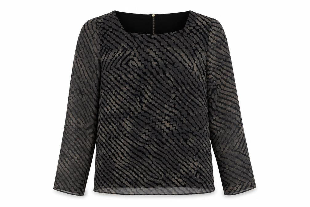 Sud Express Womens Black Geometric Sheer Chiffon Blouse Size L
