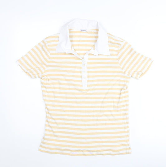 Damart Women’s Yellow White Striped Polo Shirt Size 18 Cotton Blend