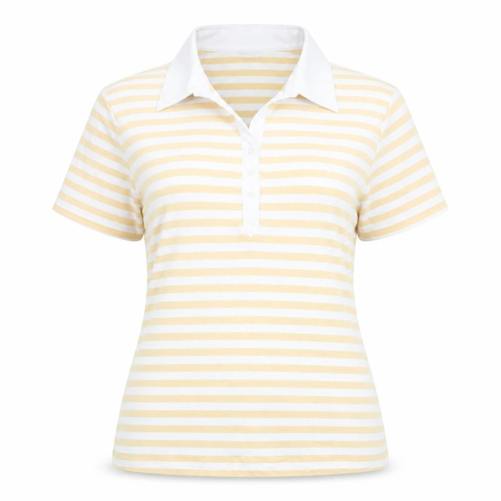 Damart Women’s Yellow White Striped Polo Shirt Size 18 Cotton Blend