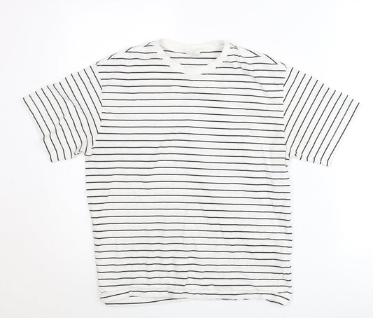 Zara Teens White Striped Cotton T-Shirt XS Crew Neck Casual Top