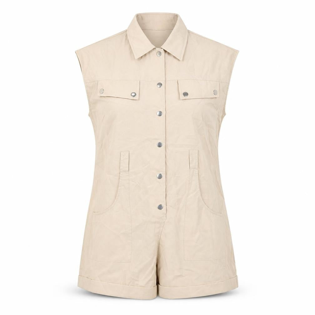 Solinary Womens Beige Sleeveless Collared Playsuit Size S