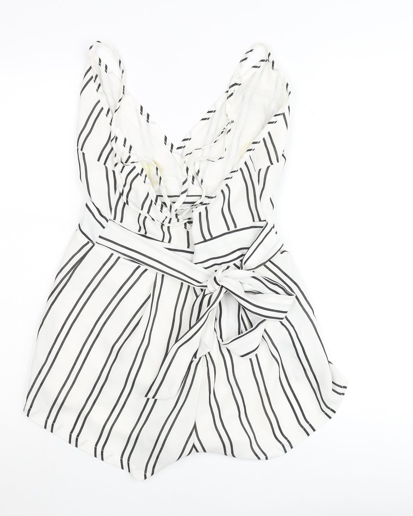 Glamorous Women’s White Striped Belted V-Neck Playsuit Size M