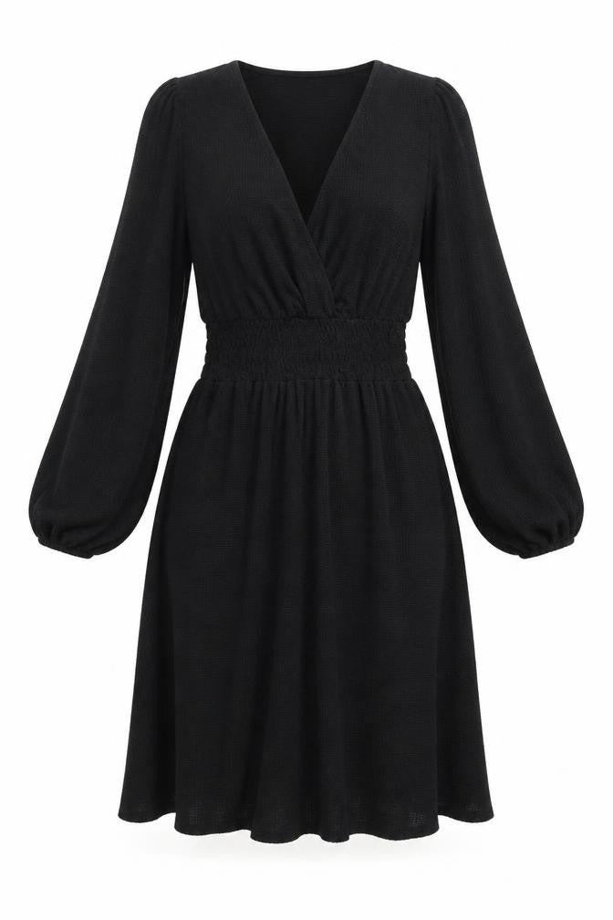 Mango Women’s Black Skater Mini Dress Size S Long Sleeve Ruched