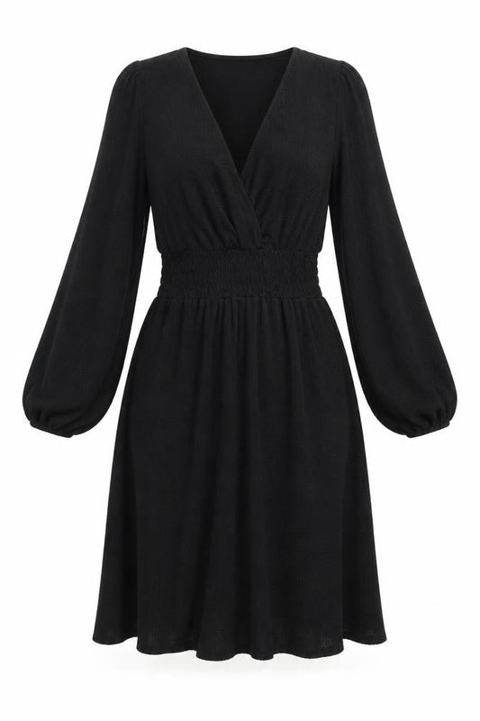 Mango Women’s Black Skater Mini Dress Size S Long Sleeve Ruched