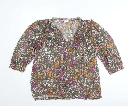 Monsoon Womens Multicoloured Floral Tunic Blouse Size M 3/4 Sleeve Cotton Blend