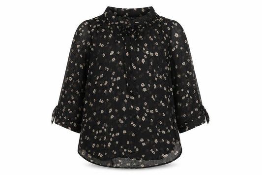 Marina Kaneva Womens Black Floral Chiffon Blouse Size 12