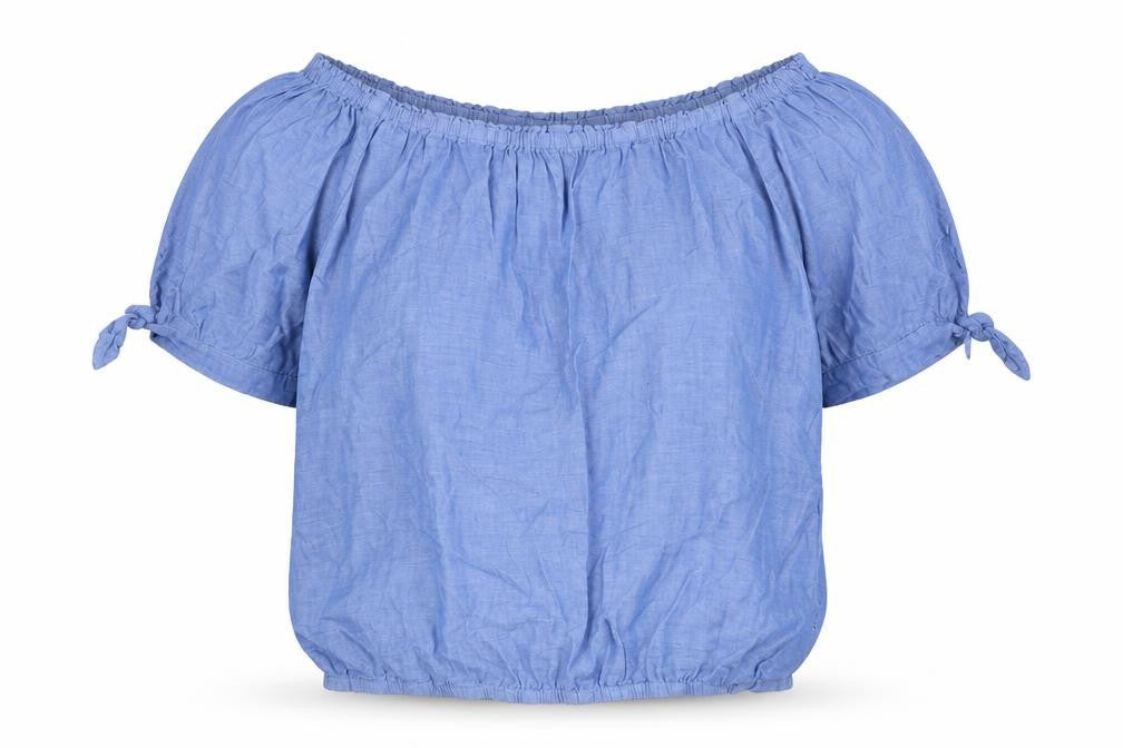 H&M Teens Blue Cotton Off Shoulder Blouse Size 14 Short Sleeve