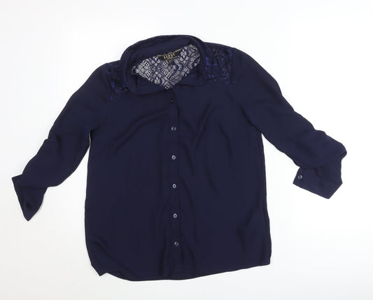 Lipsy London Women’s Blue Lace Detail Button-Up Shirt UK 8