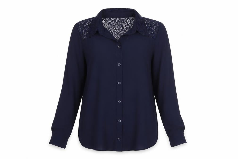 Lipsy London Women’s Blue Lace Detail Button-Up Shirt UK 8
